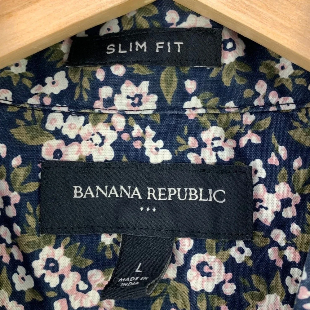 Banana Republic Slim Fit Shirt Mens Large Preppy Floral Short Sleeve Button Up